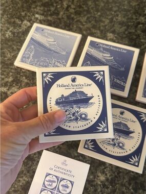 Holland America Cruise Line Blue White Set Of 5 Tile Coasters